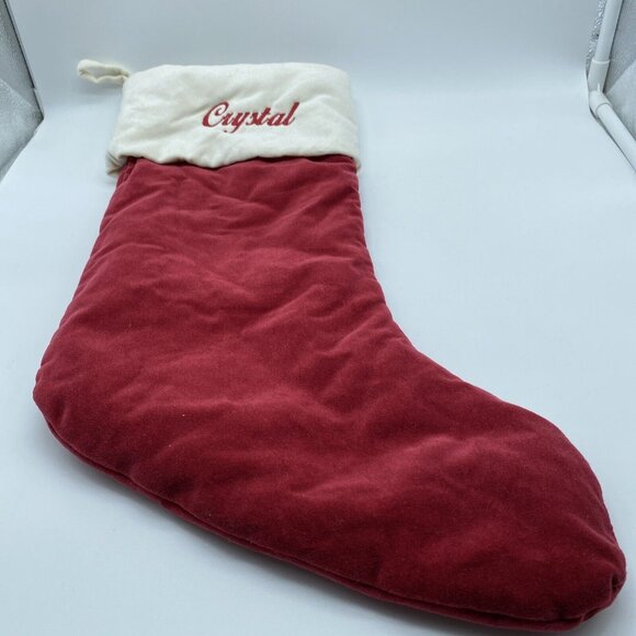 Pottery Barn Christmas Holiday Stocking Monogrammed Crystal Velvet Red White - Picture 10 of 11